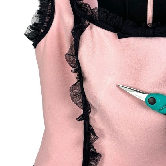 MOSCHINO CHEAP AND CHIC FRENCH MAID PINK BLACK RUFFLE TRIM FEMININE BUSTIER TOP - Picture 9 of 12